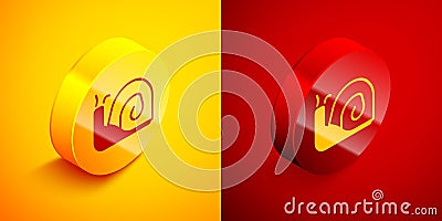 Isometric Snail icon isolated on orange and red background. Circle button. Vector Vector Illustration