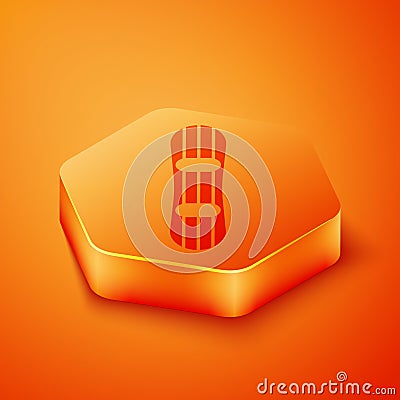 Isometric Snowboard icon isolated on orange background. Snowboarding board icon. Extreme sport. Sport equipment. Orange Vector Illustration