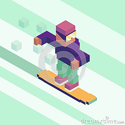 Isometric snowboarder in cubes form, vector illustration Vector Illustration