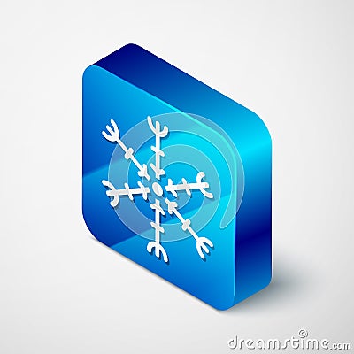 Isometric Snowflake icon isolated on grey background. Blue square button. Vector Illustration Vector Illustration