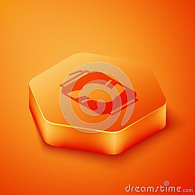 Isometric Soda can icon isolated on orange background. Orange hexagon button. Vector Vector Illustration