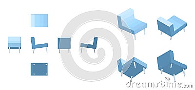 Isometric soft light blue armchair Vector Illustration