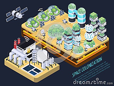 Isometric Space Colonization Concept Vector Illustration