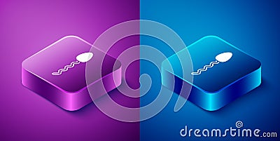 Isometric Sperm icon isolated on blue and purple background. Square button. Vector Vector Illustration
