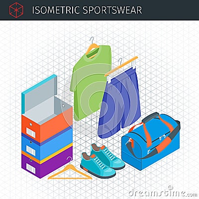 Isometric sportswear set Cartoon Illustration