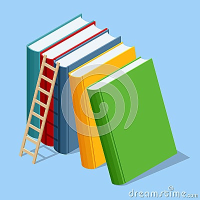 Isometric stack of book on white background. Knowledge, learning and education concept Vector Illustration