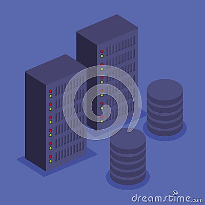 isometric storage tower with hard disk technology Cartoon Illustration