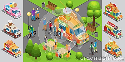 Isometric Street Food Template Vector Illustration