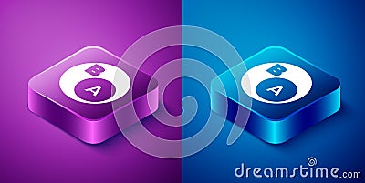 Isometric Subsets, mathematics, a is subset of b icon isolated on blue and purple background. Square button. Vector Vector Illustration