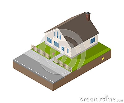 Isometric suburban beige house Vector Illustration