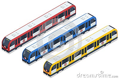 Isometric Subway underground train. High quality city transport. People Passangers In Subway. Commuting passengers Vector Illustration