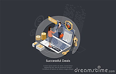 Isometric Successful Deal Concept. Business People In the Midst Of Signing the Contract. Successful Deal With Vector Illustration