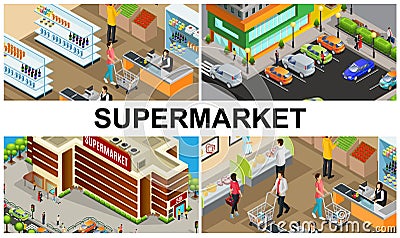 Isometric Supermarket Colorful Composition Vector Illustration