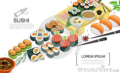 Isometric Sushi Food Collection Vector Illustration