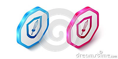 Isometric Sword for game icon isolated on white background. Hexagon button. Vector Vector Illustration