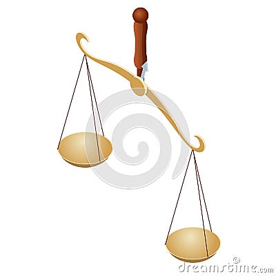 Isometric symbol of law and justice, law and justice, legal, jurisprudence. Libra. Bowls of scales in balance, an Vector Illustration