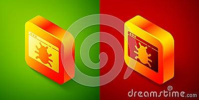Isometric System bug concept icon isolated on green and red background. Code bug concept. Bug in the system. Bug Vector Illustration