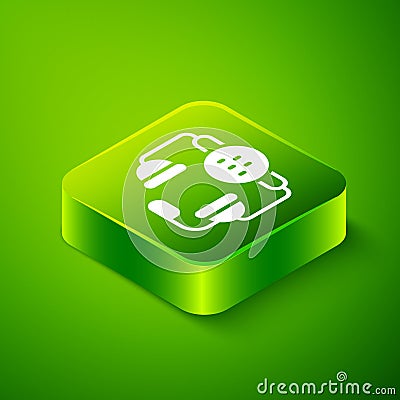 Isometric Taxi call telephone service icon isolated on green background. Taxi for smartphone. Green square button Vector Illustration