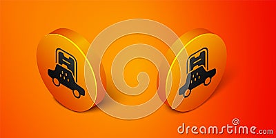 Isometric Taxi mobile app icon isolated on orange background. Mobile application taxi. Orange circle button. Vector Vector Illustration