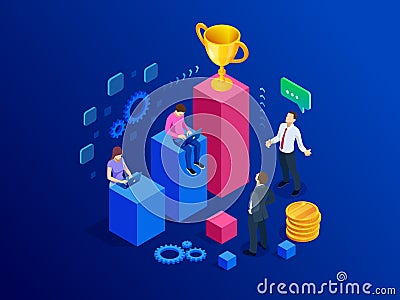 Isometric Team success and Teamwork. Flat design style web banners for business workflow and success, project management Vector Illustration