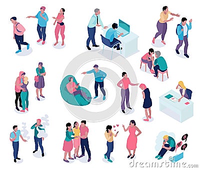 Isometric Teenagers Parents Set Vector Illustration