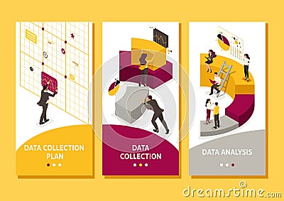 Isometric Collecting and Analyzing Data Vector Illustration