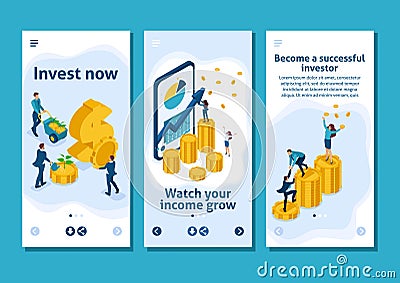 Isometric Managing Online Investing Vector Illustration