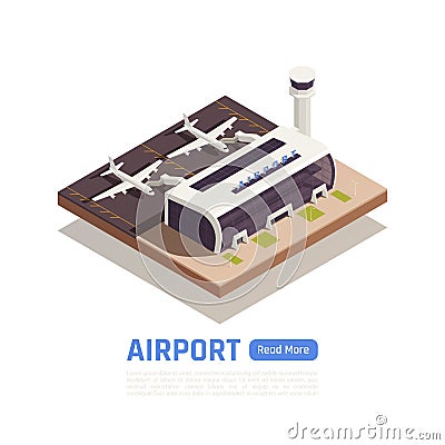 Isometric Terminal Airport Background Vector Illustration