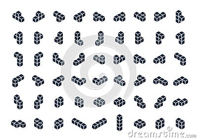 Isometric Tetromino Blocks. Icon Set Vector Illustration