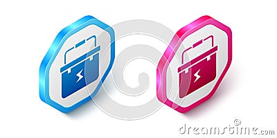 Isometric Toolbox electrician icon isolated on white background. Hexagon button. Vector Vector Illustration