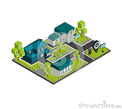 Isometric Town Concept Vector Illustration