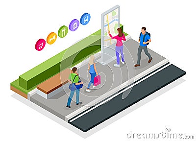 Isometric town map with GPS navigation mobile application, Traveling Navigation, interactive city navigation. City Vector Illustration