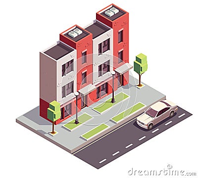 Isometric Townhouse Building Composition Vector Illustration