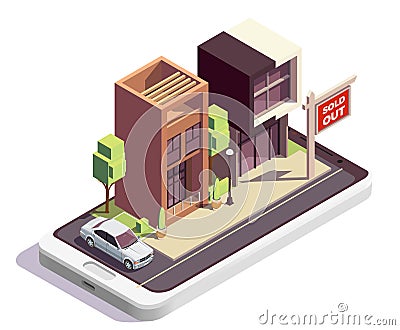 Isometric Townhouse Sale Composition Vector Illustration