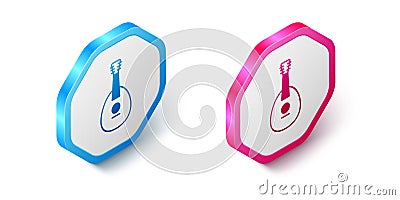 Isometric Traditional musical instrument mandolin icon isolated on white background. Hexagon button. Vector Vector Illustration