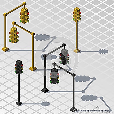 Isometric traffic lights. Vector Illustration