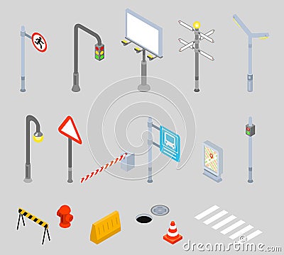 Isometric traffic management. Urban 3D vector icons Vector Illustration