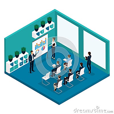 Isometric Training Room, Rear View, Coaches Vector Illustration