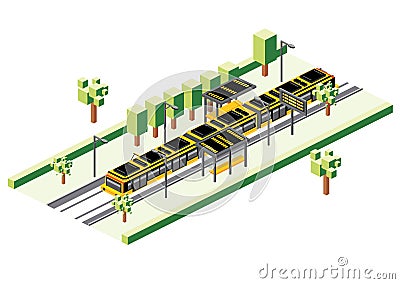 Isometric Tram Station Isolated on White. Railway Electric Train Stock Photo