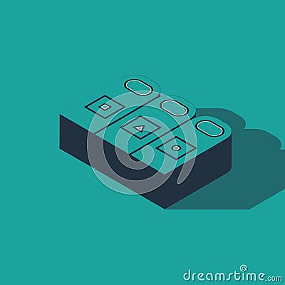 Isometric Trash in garbage cans with sorted garbage icon isolated on green background. Recycle basket icon. Vector Vector Illustration