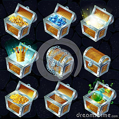 Isometric Treasure Chests Collection Vector Illustration