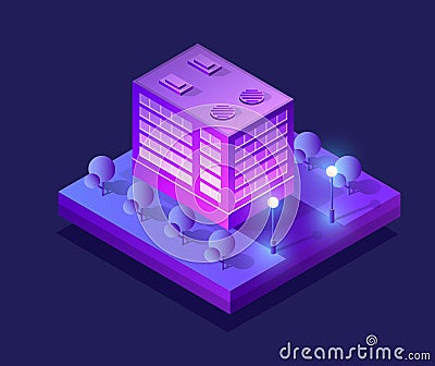 Isometric ultra city concept of violet style, an ultraviolet 3d Vector Illustration