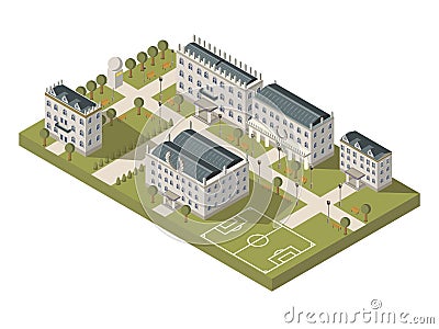Isometric University Campus Concept Vector Illustration
