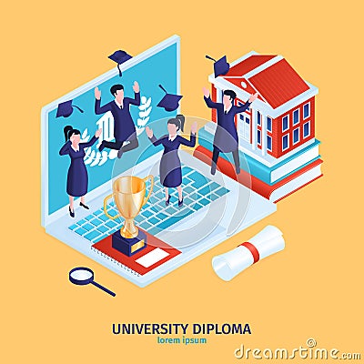 Isometric University Diploma Composition Vector Illustration