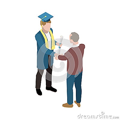 Isometric University Graduate Cartoon Illustration