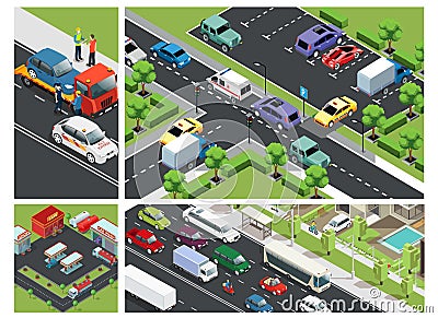Isometric Urban Traffic Composition Vector Illustration