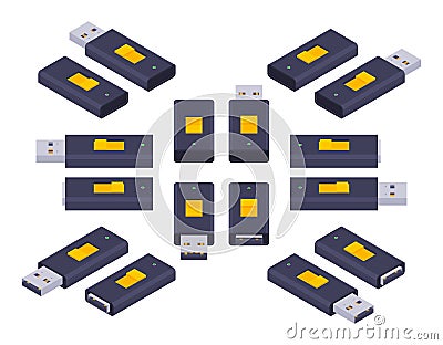 Isometric USB flash-drive Vector Illustration