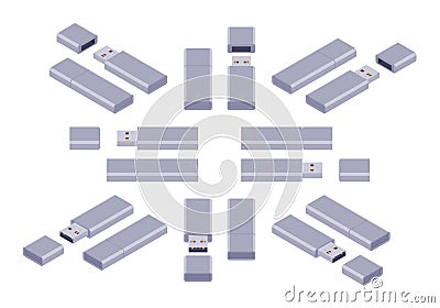 Isometric USB flash-drive Vector Illustration
