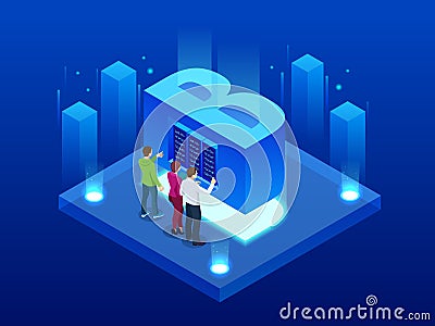 Isometric vector abstract Big Data visualization. Futuristic B letter design. Visual information complexity. Social Vector Illustration