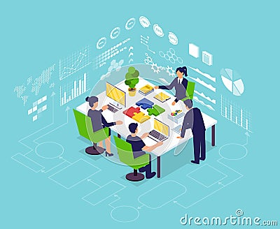 Isometric vector of businesspeople team managing new project with success Stock Photo